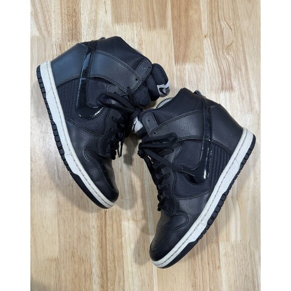 Nike Dunk Sky Hi Hidden Wedge Essential Black Leather White High Womens Size 8 - Picture 1 of 9